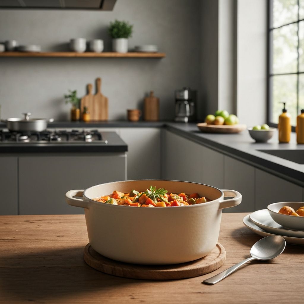 Our Place Perfect Pot ceramic Dutch oven lifestyle image